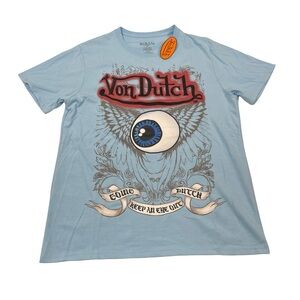 Von Dutch Embroidered Logo Light-Blue Tee Size L (Retail $38)